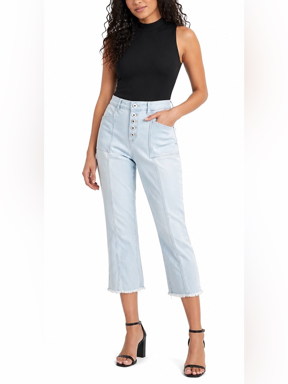 Style & Co. Light Blue High-Rise Button-Front Cropped Jeans